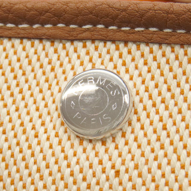 エルメス HERMES ガーデンパーティーPM エクリュ×ゴールド トワルアッシュ ネゴンダ トートバッグ シルバー金具 茶 トワルH