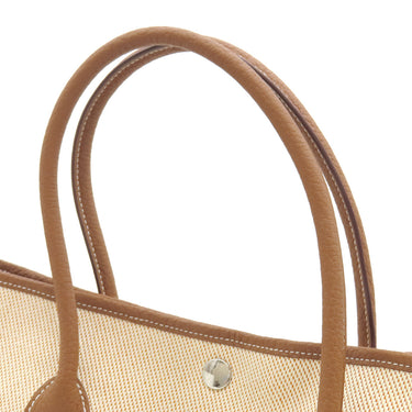 エルメス HERMES ガーデンパーティーPM エクリュ×ゴールド トワルアッシュ ネゴンダ トートバッグ シルバー金具 茶 トワルH