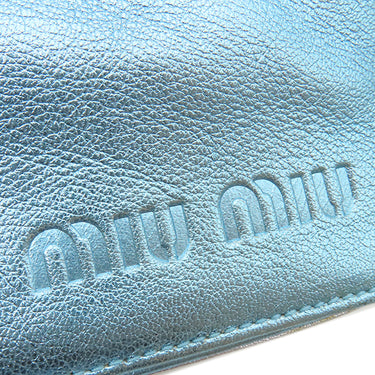 ミュウミュウ MIU MIU ロゴエンボス ショルダ― メタリックブルー×シルバー レザー ショルダーバッグ バイカラー 肩掛け