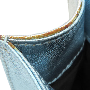 ミュウミュウ MIU MIU ロゴエンボス ショルダ― メタリックブルー×シルバー レザー ショルダーバッグ バイカラー 肩掛け