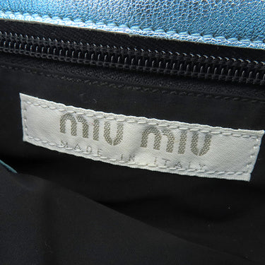 ミュウミュウ MIU MIU ロゴエンボス ショルダ― メタリックブルー×シルバー レザー ショルダーバッグ バイカラー 肩掛け