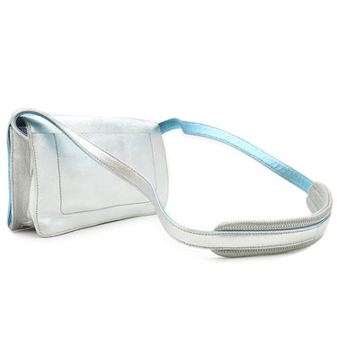 ミュウミュウ MIU MIU ロゴエンボス ショルダ― メタリックブルー×シルバー レザー ショルダーバッグ バイカラー 肩掛け