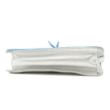 ミュウミュウ MIU MIU ロゴエンボス ショルダ― メタリックブルー×シルバー レザー ショルダーバッグ バイカラー 肩掛け