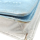 ミュウミュウ MIU MIU ロゴエンボス ショルダ― メタリックブルー×シルバー レザー ショルダーバッグ バイカラー 肩掛け