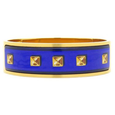 エルメス HERMES エマイユ ブルーXイエローゴールド メタル 七宝焼き バングル ブレスレット