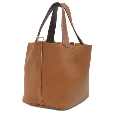 エルメス HERMES ピコタンロックMM エクラ ゴールド×エベンヌ トリヨンクレマンス スイフト ハンドバッグ シルバー金具 茶