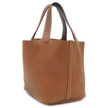 エルメス HERMES ピコタンロックMM エクラ ゴールド×エベンヌ トリヨンクレマンス スイフト ハンドバッグ シルバー金具 茶