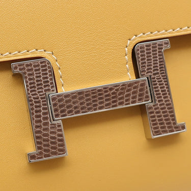 エルメス HERMES コンスタンス ロング パイユ×アガット リザード タデラクト 長財布 シルバー金具 二つ折り財布