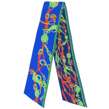 エルメス HERMES マキシツイリー ブルー×グリーン シルク スカーフ 【BRIDES de GALA/式典用馬勒】