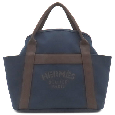 エルメス HERMES サックドパンサージュ グルーム ネイビー×オレンジ コットン ポリウレタン ポリアミド 2WAYバッグ シルバー金具 紺 ショルダー トート