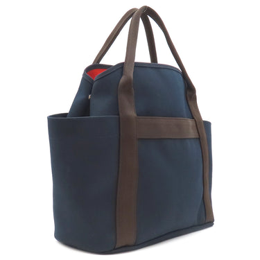エルメス HERMES サックドパンサージュ グルーム ネイビー×オレンジ コットン ポリウレタン ポリアミド 2WAYバッグ シルバー金具 紺 ショルダー トート