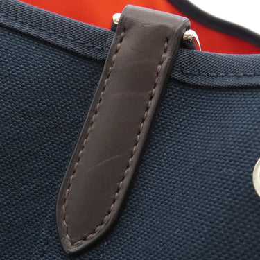 エルメス HERMES サックドパンサージュ グルーム ネイビー×オレンジ コットン ポリウレタン ポリアミド 2WAYバッグ シルバー金具 紺 ショルダー トート