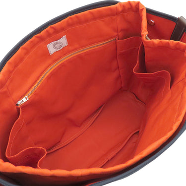 エルメス HERMES サックドパンサージュ グルーム ネイビー×オレンジ コットン ポリウレタン ポリアミド 2WAYバッグ シルバー金具 紺 ショルダー トート
