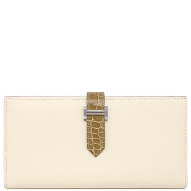 エルメス HERMES ベアンスフレ タッチ ナタ×ベージュサブレ ヴォーエプソン アリゲーター 長財布 シルバー金具 新品 未使用 アイボリー クロコ 二つ折り財布