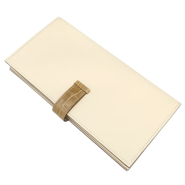 エルメス HERMES ベアンスフレ タッチ ナタ×ベージュサブレ ヴォーエプソン アリゲーター 長財布 シルバー金具 新品 未使用 アイボリー クロコ 二つ折り財布