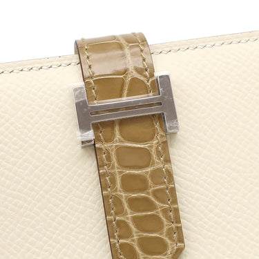 エルメス HERMES ベアンスフレ タッチ ナタ×ベージュサブレ ヴォーエプソン アリゲーター 長財布 シルバー金具 新品 未使用 アイボリー クロコ 二つ折り財布