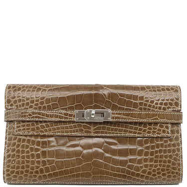 エルメス HERMES ケリーウォレット ロング タバックキャメル アリゲーター 長財布 シルバー金具 茶 クロコ