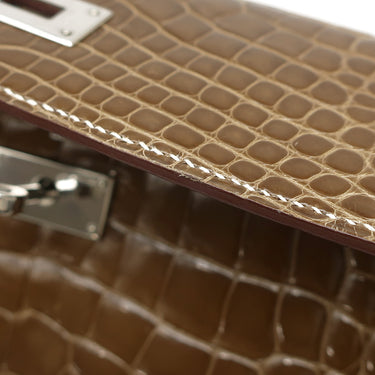 エルメス HERMES ケリーウォレット ロング タバックキャメル アリゲーター 長財布 シルバー金具 茶 クロコ