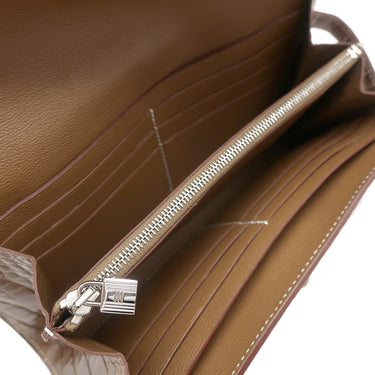 エルメス HERMES ケリーウォレット ロング タバックキャメル アリゲーター 長財布 シルバー金具 茶 クロコ