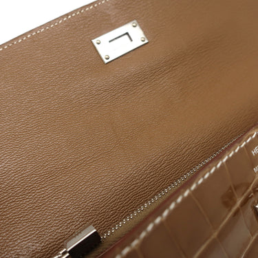 エルメス HERMES ケリーウォレット ロング タバックキャメル アリゲーター 長財布 シルバー金具 茶 クロコ