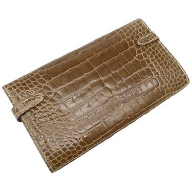 エルメス HERMES ケリーウォレット ロング タバックキャメル アリゲーター 長財布 シルバー金具 茶 クロコ