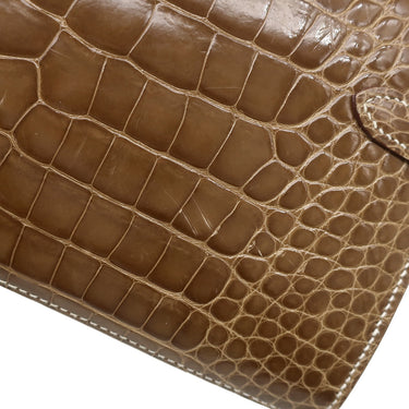 エルメス HERMES ケリーウォレット ロング タバックキャメル アリゲーター 長財布 シルバー金具 茶 クロコ