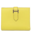 エルメス HERMES ベアンコンパクト ヴェルソ ライム×モーヴシルベストル ヴォーエプソン 二つ折り財布 シルバー金具 黄色 ピンク バイカラー