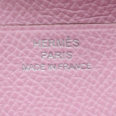 エルメス HERMES ベアンコンパクト ヴェルソ ライム×モーヴシルベストル ヴォーエプソン 二つ折り財布 シルバー金具 黄色 ピンク バイカラー