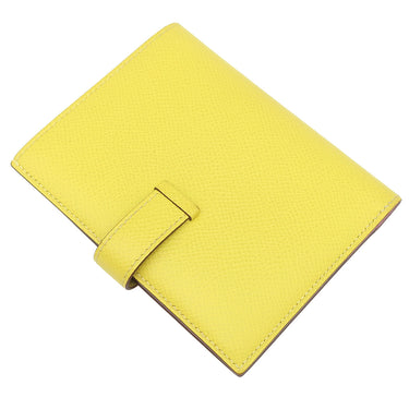 エルメス HERMES ベアンコンパクト ヴェルソ ライム×モーヴシルベストル ヴォーエプソン 二つ折り財布 シルバー金具 黄色 ピンク バイカラー