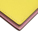 エルメス HERMES ベアンコンパクト ヴェルソ ライム×モーヴシルベストル ヴォーエプソン 二つ折り財布 シルバー金具 黄色 ピンク バイカラー