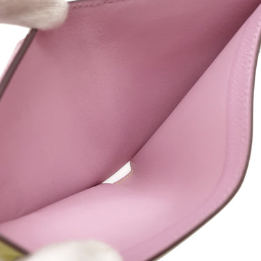 エルメス HERMES ベアンコンパクト ヴェルソ ライム×モーヴシルベストル ヴォーエプソン 二つ折り財布 シルバー金具 黄色 ピンク バイカラー