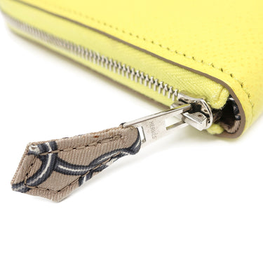 エルメス HERMES アザップロング シルクイン ライム ヴォーエプソン 長財布 シルバー金具 黄色 ラウンドファスナー
