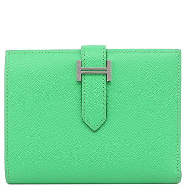 エルメス HERMES ベアンコンパクト ヴェルソ ヴェールコミック×ヴェールフィズ ヴォーエプソン 二つ折り財布 シルバー金具 緑 バイカラー