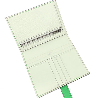 エルメス HERMES ベアンコンパクト ヴェルソ ヴェールコミック×ヴェールフィズ ヴォーエプソン 二つ折り財布 シルバー金具 緑 バイカラー