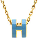 エルメス HERMES ポップアッシュ ミニ ペンダント ブルーXゴールド GP ラッカー ネックレス ゴールド金具 青 Hモチーフ　