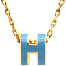 エルメス HERMES ポップアッシュ ミニ ペンダント ブルーXゴールド GP ラッカー ネックレス ゴールド金具 青 Hモチーフ　