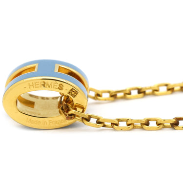 エルメス HERMES ポップアッシュ ミニ ペンダント ブルーXゴールド GP ラッカー ネックレス ゴールド金具 青 Hモチーフ