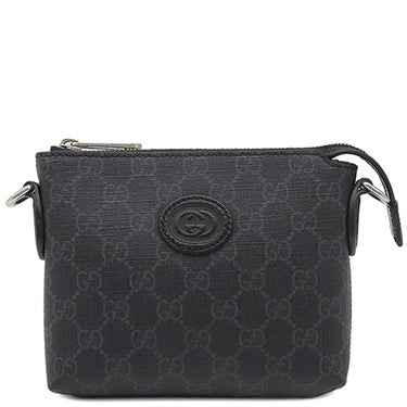 グッチ GUCCI インターロッキングG 723306 ブラック GGスプリームキャンバス レザー 2WAYバッグ シルバー金具 黒 ショルダー クラッチ ポーチ