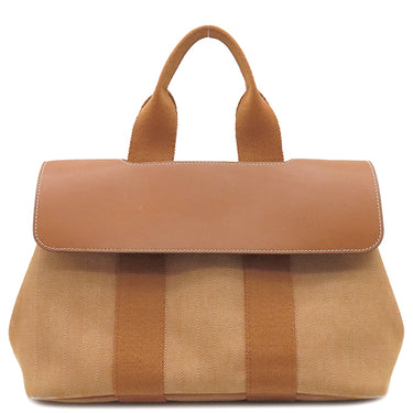 エルメス HERMES ヴァルパライソ PM ゴールド トワルシェブロン スイフト ハンドバッグ シルバー金具 茶