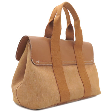 エルメス HERMES ヴァルパライソ PM ゴールド トワルシェブロン スイフト ハンドバッグ シルバー金具 茶