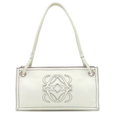 ロエベ LOEWE アナグラム ロゴ ホワイト レザー ショルダーバッグ シルバー金具 白