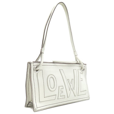 ロエベ LOEWE アナグラム ロゴ ホワイト レザー ショルダーバッグ シルバー金具 白