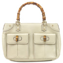 グッチ GUCCI バンブー ハンドバッグ 137381 アイボリー レザー バンブー ハンドバッグ ゴールド金具 スタッズ Wポケット