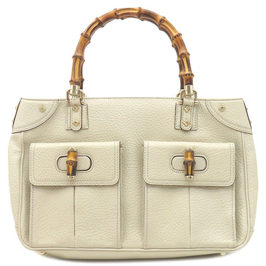 グッチ GUCCI バンブー ハンドバッグ 137381 アイボリー レザー バンブー ハンドバッグ ゴールド金具 スタッズ Wポケット