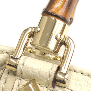 グッチ GUCCI バンブー ハンドバッグ 137381 アイボリー レザー バンブー ハンドバッグ ゴールド金具 スタッズ Wポケット