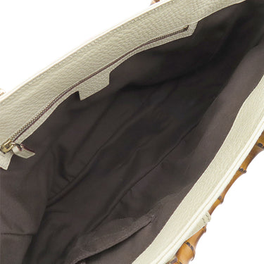 グッチ GUCCI バンブー ハンドバッグ 137381 アイボリー レザー バンブー ハンドバッグ ゴールド金具 スタッズ Wポケット