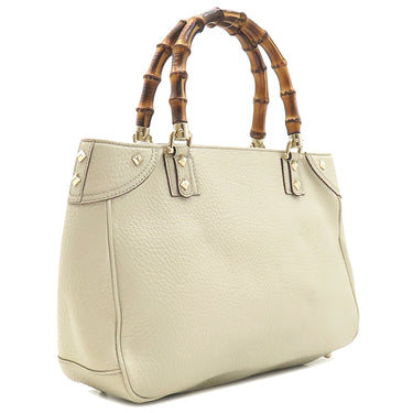 グッチ GUCCI バンブー ハンドバッグ 137381 アイボリー レザー バンブー ハンドバッグ ゴールド金具 スタッズ Wポケット