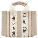 クロエ Chloe リネン製 Woody ミニトートバッグ CHC22AP237I266J5 セメントピンク リネン リネンキャンバス シャイニーカーフスキン 2WAYバッグ ハンドバッグ ショルダー