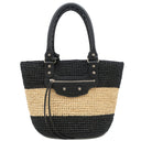 バレンシアガ BALENCIAGA パニエ XS 466498 ブラック×ベージュ ラフィア カーフ トートバッグ ガンメタル金具 カゴハンドバッグ