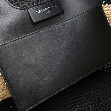 バレンシアガ BALENCIAGA パニエ XS 466498 ブラック×ベージュ ラフィア カーフ トートバッグ ガンメタル金具 カゴハンドバッグ